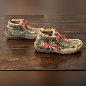 Twisted X Brown Leather Rose Floral Embroidered Lace Up Moca Size 8 1/2